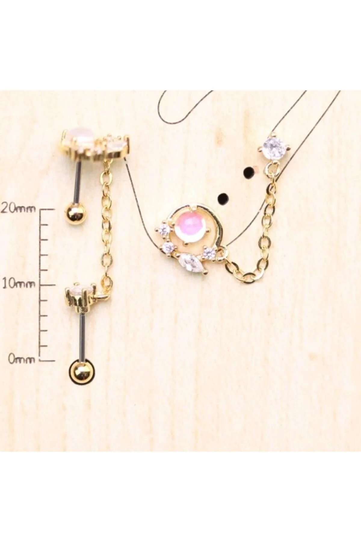 KRİSTAL ZİRKON FİGÜRLÜ  Kulak, Helix, Flat, Lobe, Tragus  Çift Delik SALLANTI Zincirli Piercing 1