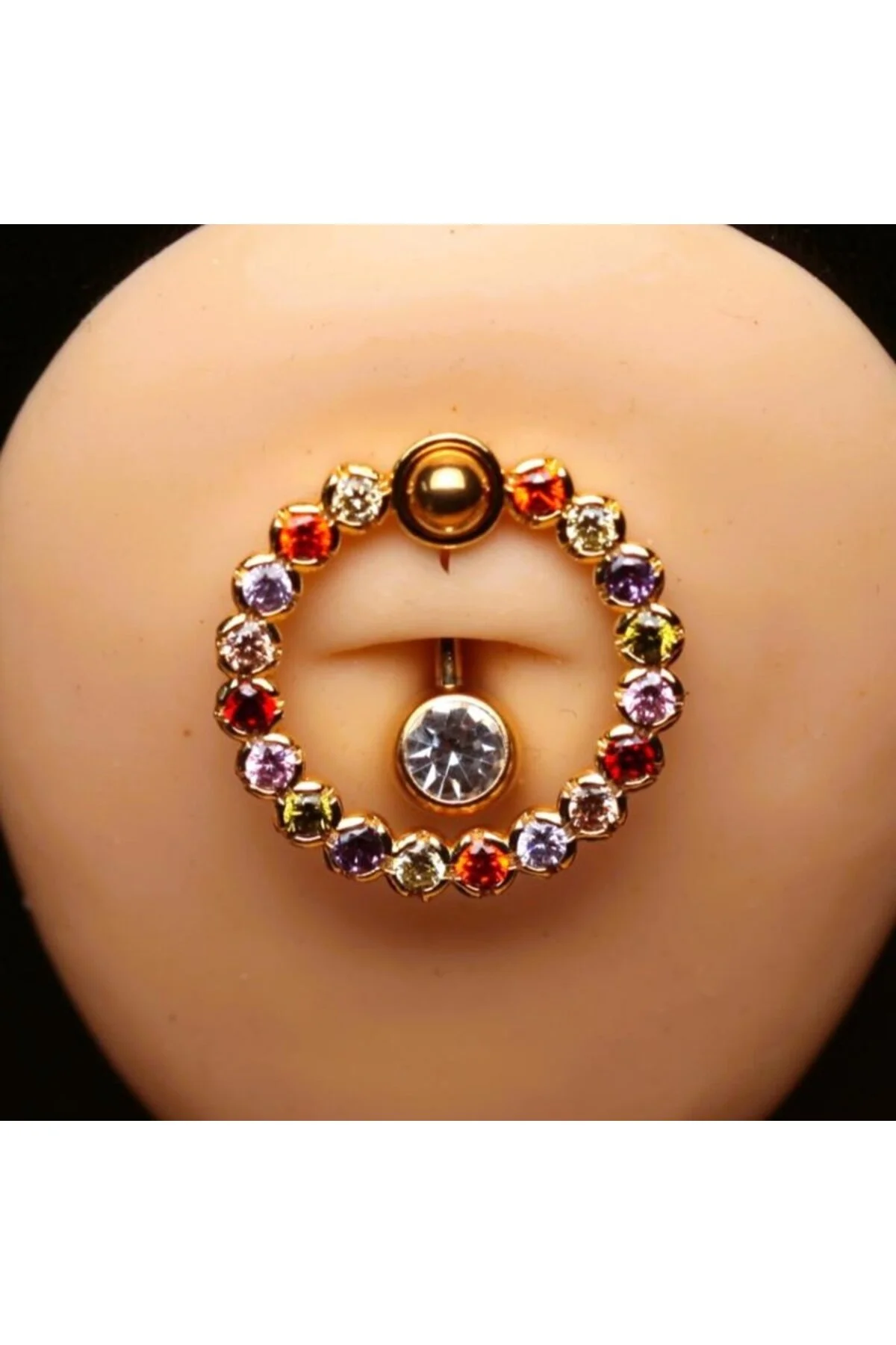 RENGARENK TAŞLA ÇEVRİLİ TEKTAŞ HALKALI AKSESUARLI GÖBEK Piercing (CERRAHİ ÇELİK GÖVDELİ) 1