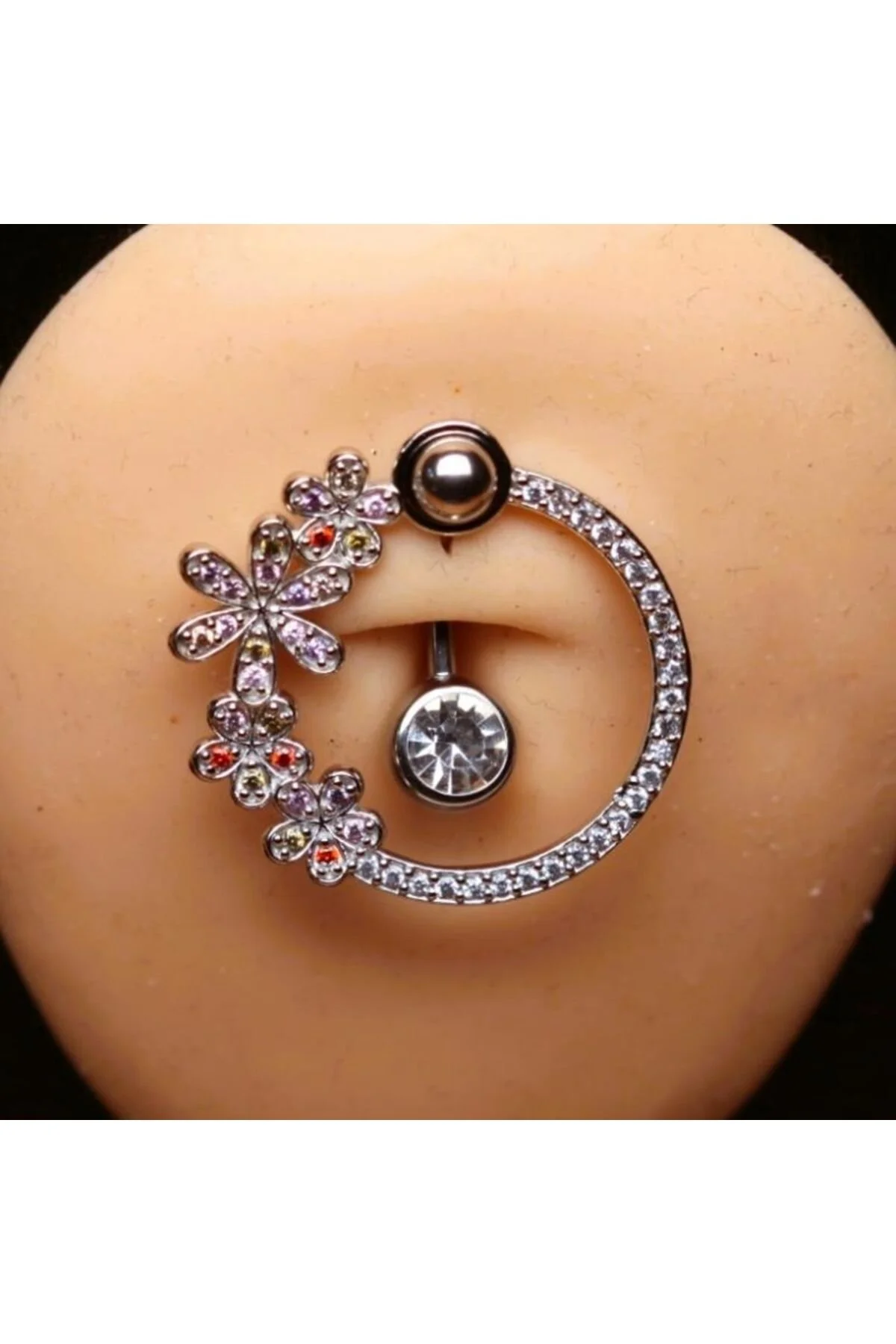 RENGARENK Zirkon TAŞLA ÇEVRİLİ TEKTAŞ HALKALI AKSESUARLI GÖBEK Piercing (CERRAHİ ÇELİK GÖVDELİ) 1
