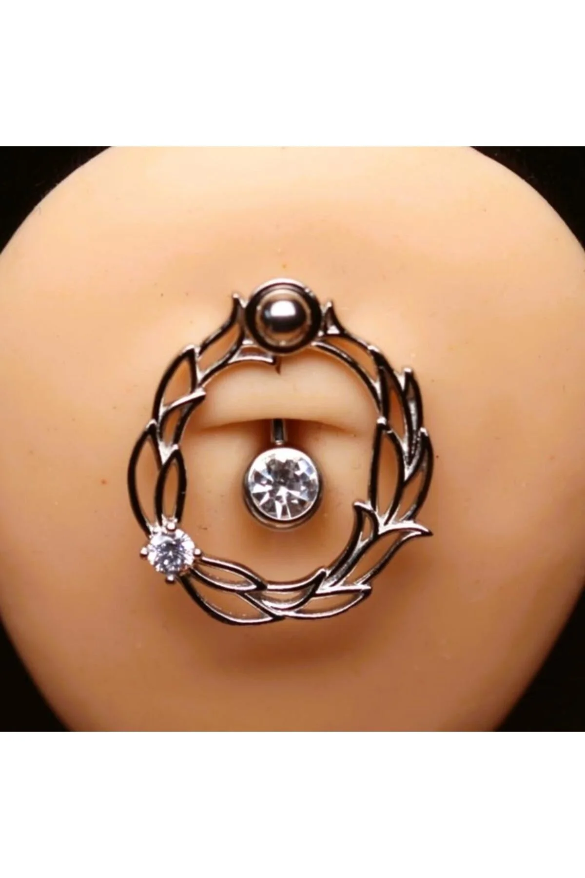 RENGARENK TAŞLA ÇEVRİLİ TEKTAŞ HALKALI AKSESUARLI GÖBEK Piercing (CERRAHİ ÇELİK GÖVDELİ) 1