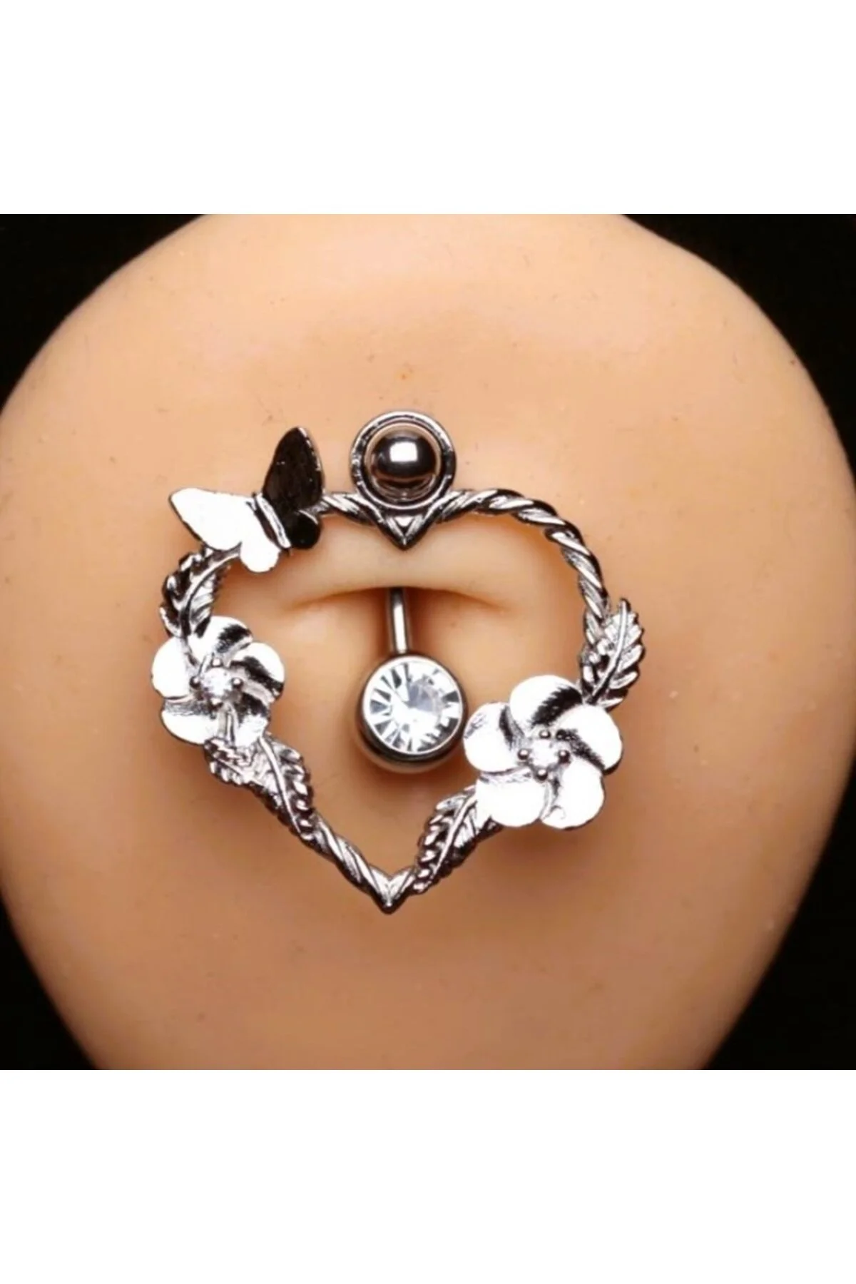 TAŞLA ÇEVRİLİ TEKTAŞ KALPLİ AKSESUARLI GÖBEK Piercing 1