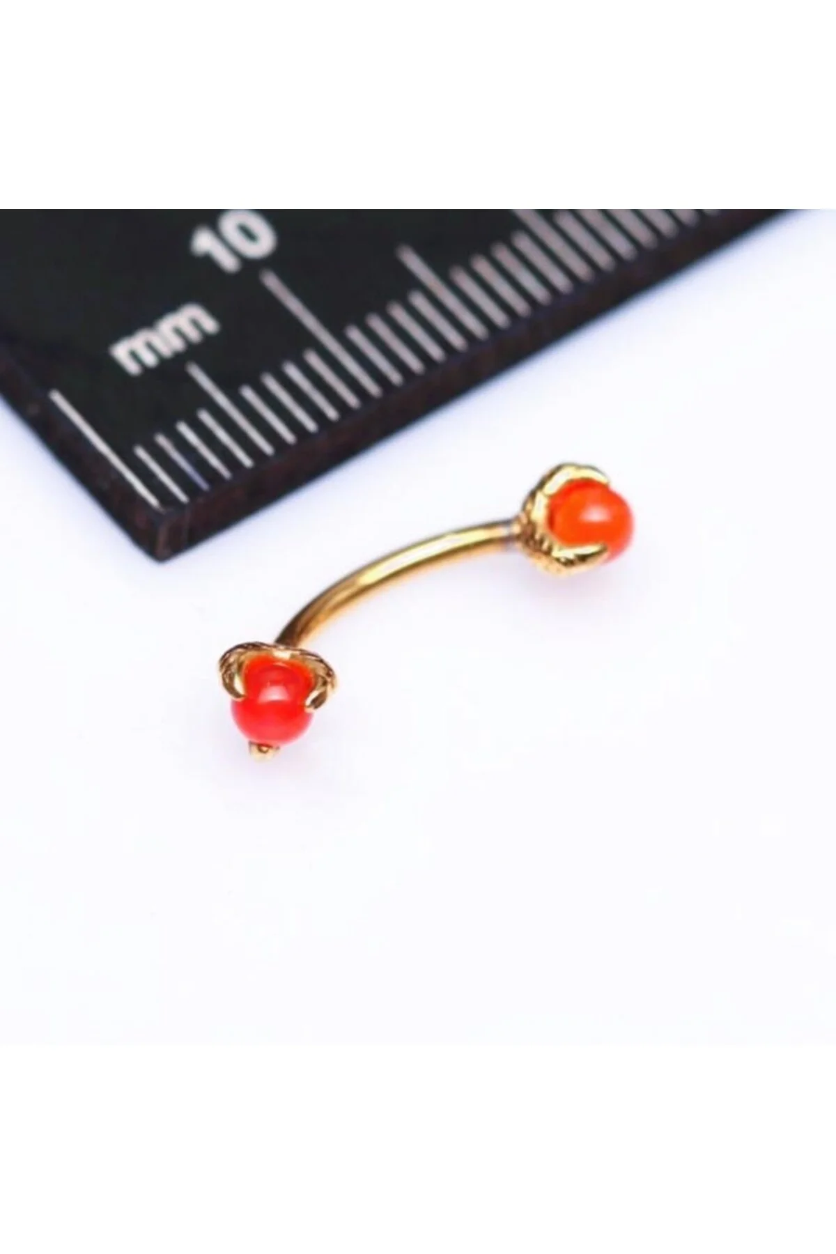 Turuncu Taşlı "eyebrow, Rook" Kavisli Pençe Detaylı Kaş Piercing (cerrahi Çelik Gövdeli ) 1