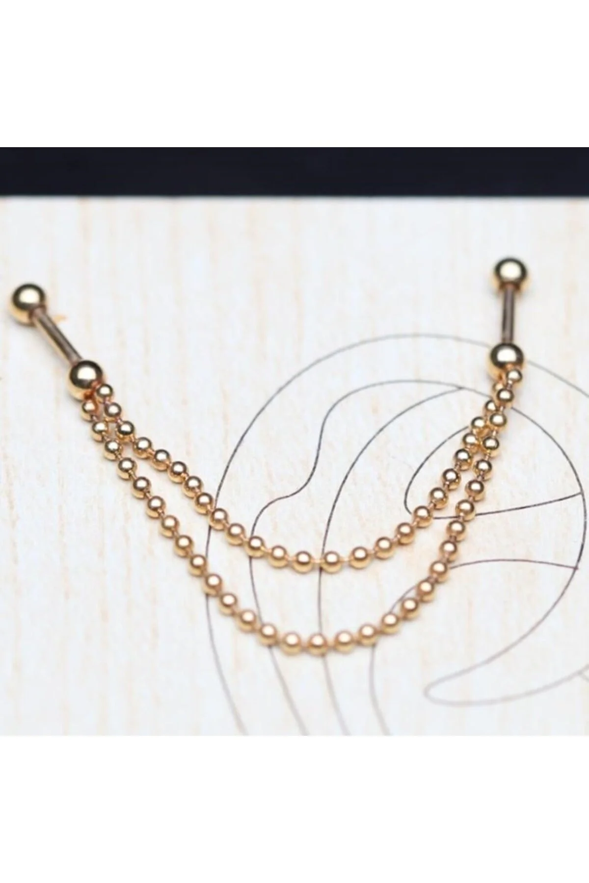 Top FİGÜRLÜ  TEKTAŞLI Kulak, Helix  SALLANTI Zincirli Çift Delik Piercing, Küpe 1