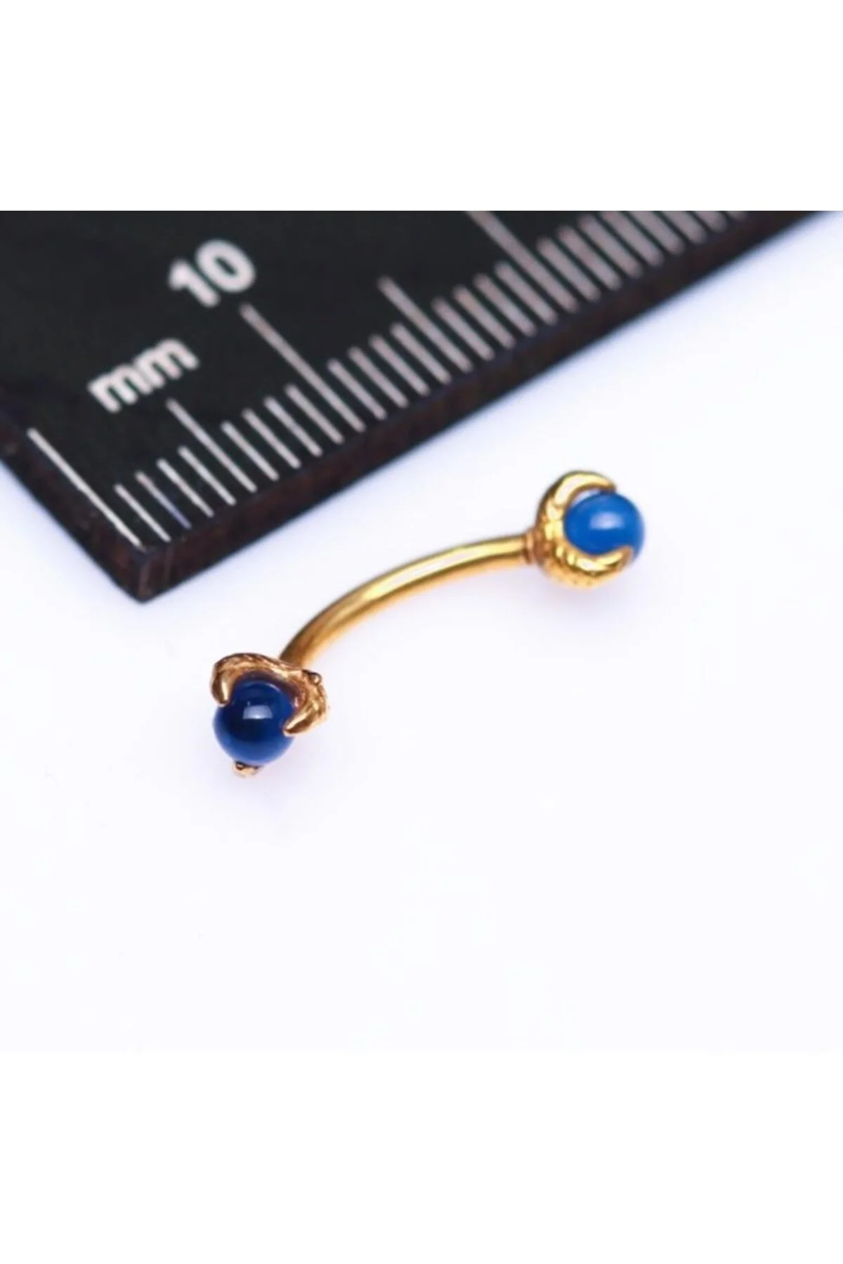 LACİVERT Taşlı "eyebrow, Rook" Kavisli Pençe Detaylı Kaş Piercing (CERRAHİ ÇELİK GÖVDELİ ) 1