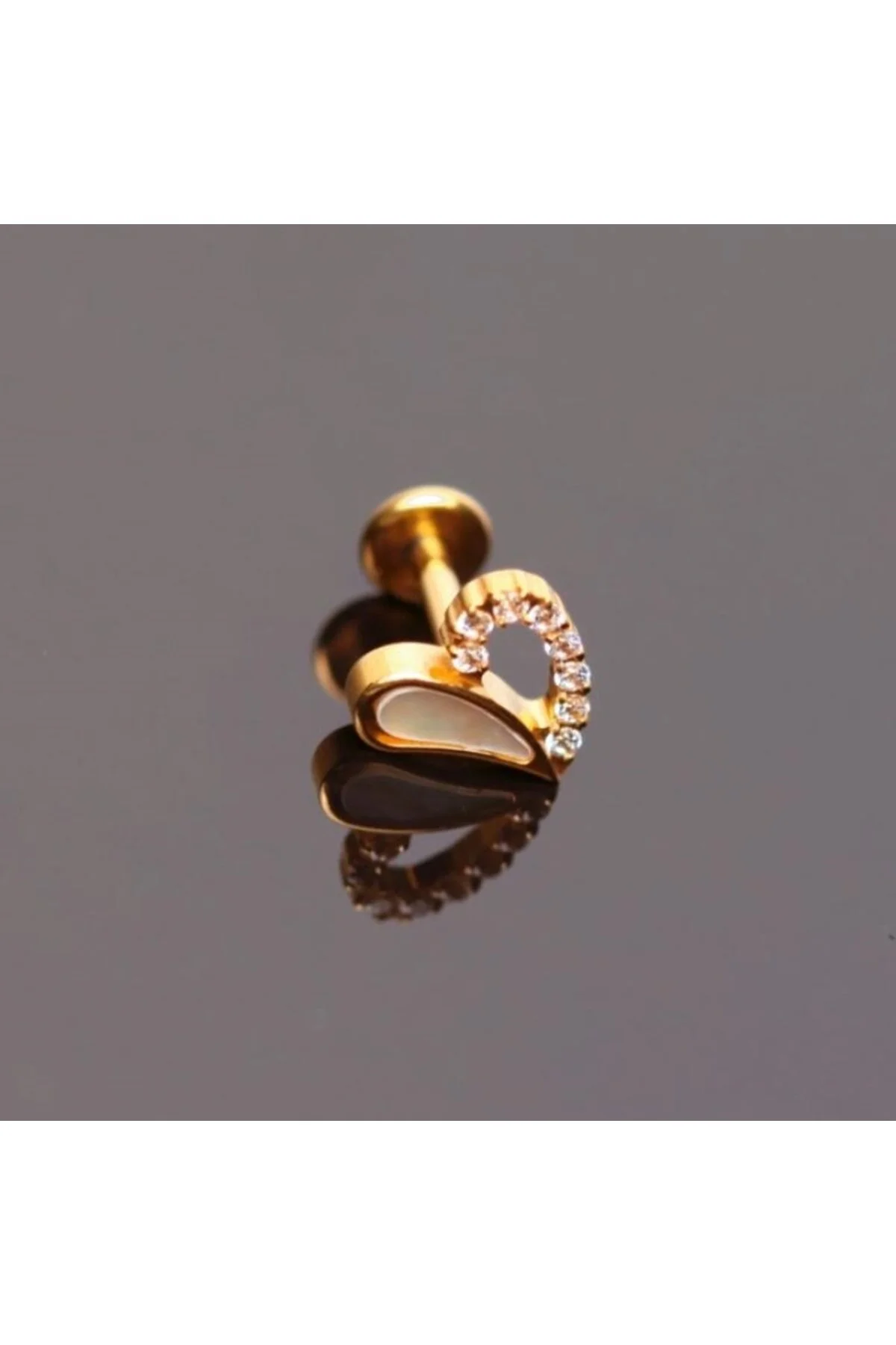"AGB" TAŞ SÜSLEMELİ KALP FİGÜRLÜ Kıkırdak, Kulak "snug" "lobe" Zirkon Piercing 1