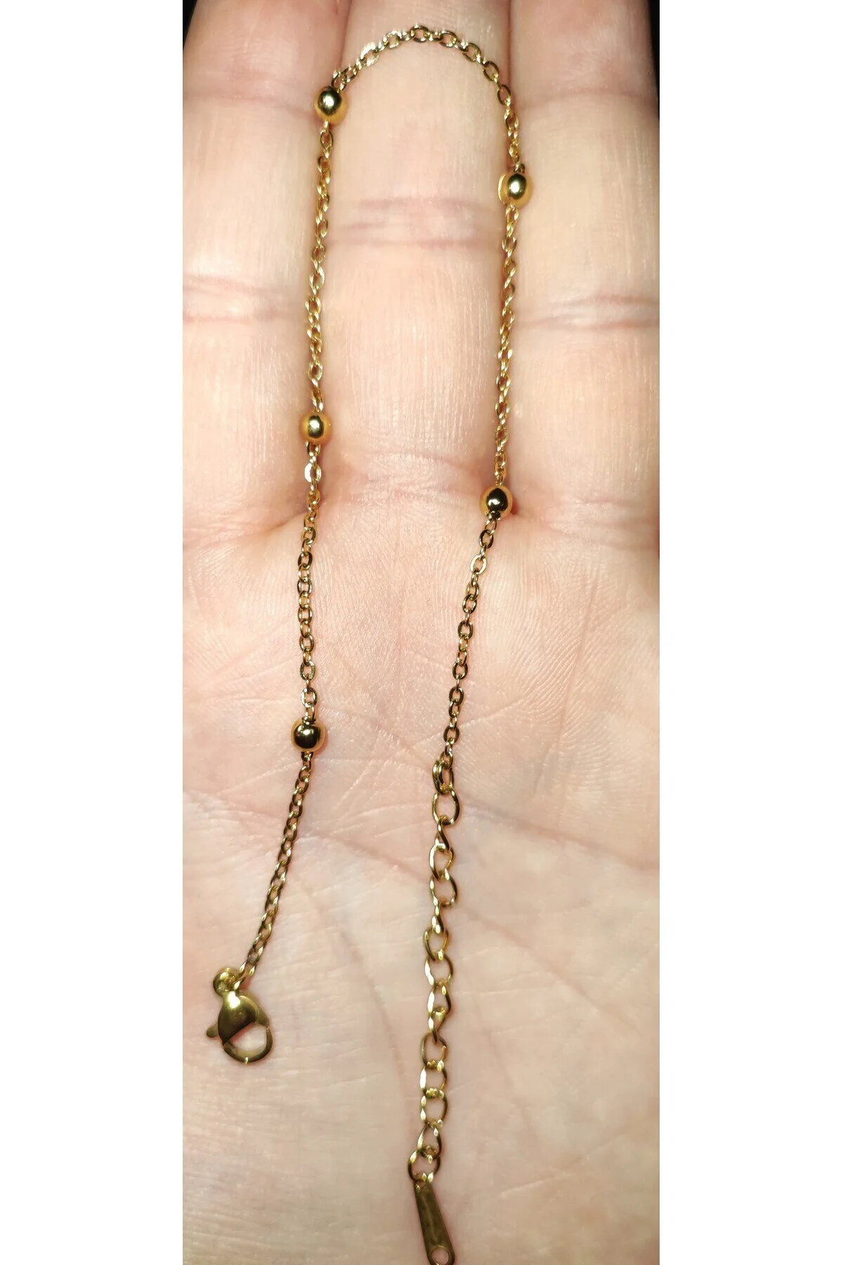ÖZEL EL YAPIMI TASARIM PASLANMAZ ÇELİK ALTIN RENGİ Zincir Halhal (18,5+5 cm) 5